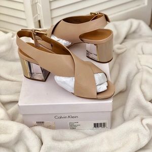 Calvin Klein/Block-Heel, Open Toe Sandals (Nude)